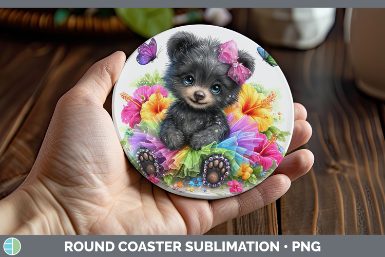 Woodland Rainbow Summer Black Bear Round Coaster Sublimation