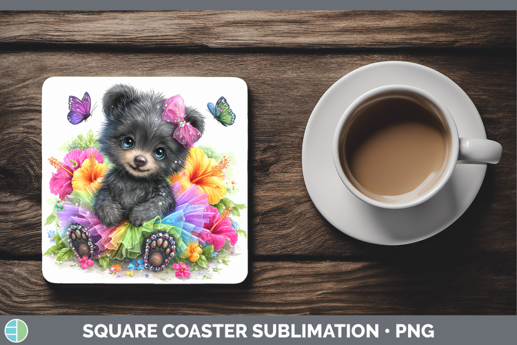 Woodland Rainbow Summer Black Bear Square Coaster Sublimatio