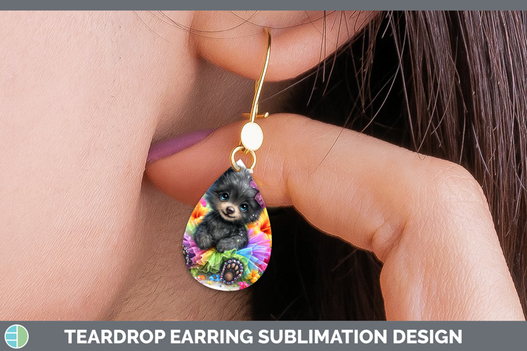 Woodland Rainbow Summer Black Bear Teardrop Earrings Sublima
