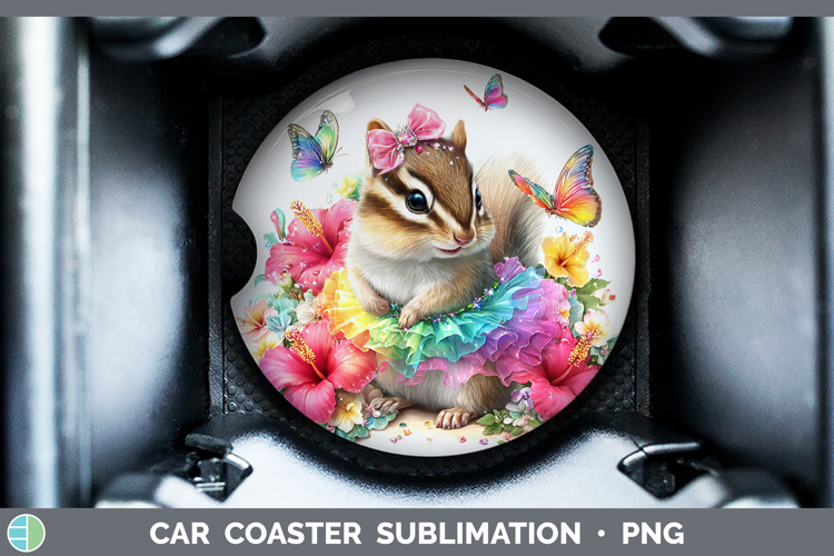 Woodland Rainbow Summer Chipmunk Car Coaster Sublimation De
