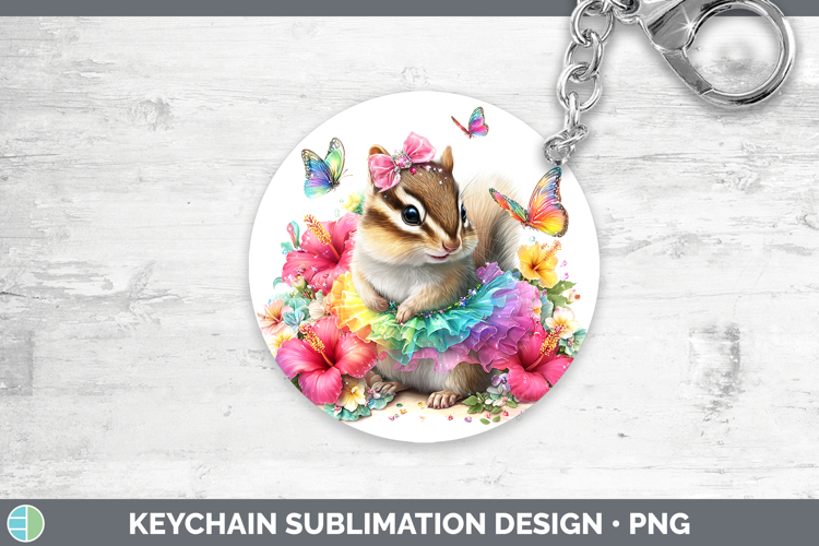 Woodland Rainbow Summer Chipmunk Keychain Sublimation Keyrin