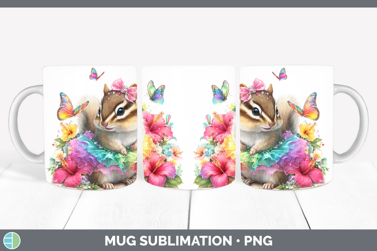 Woodland Rainbow Summer Chipmunk Mug Wrap Sublimation Coffee
