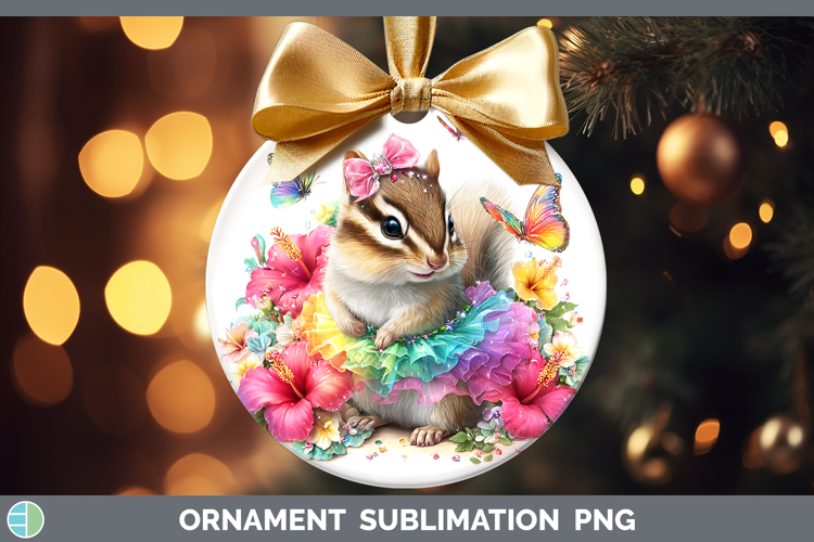 Woodland Rainbow Summer Chipmunk Ornament Sublimation Bauble