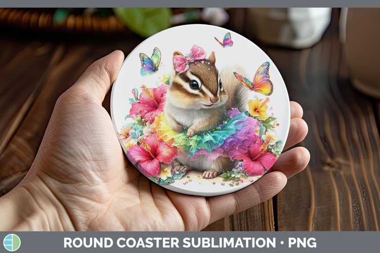 Woodland Rainbow Summer Chipmunk Round Coaster Sublimation C