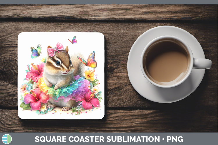 Woodland Rainbow Summer Chipmunk Square Coaster Sublimation