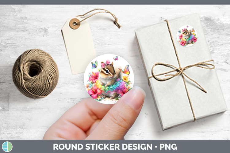 Woodland Rainbow Summer Chipmunk Stickers | Round Labels Des