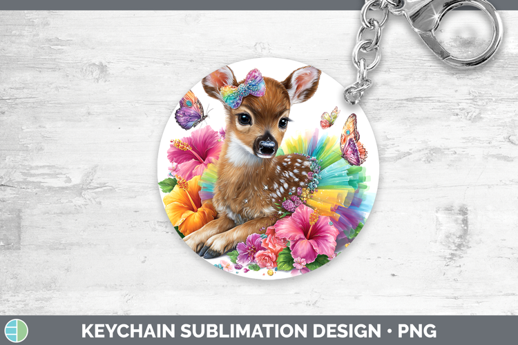 Woodland Rainbow Summer Deer Keychain Sublimation Keyring De