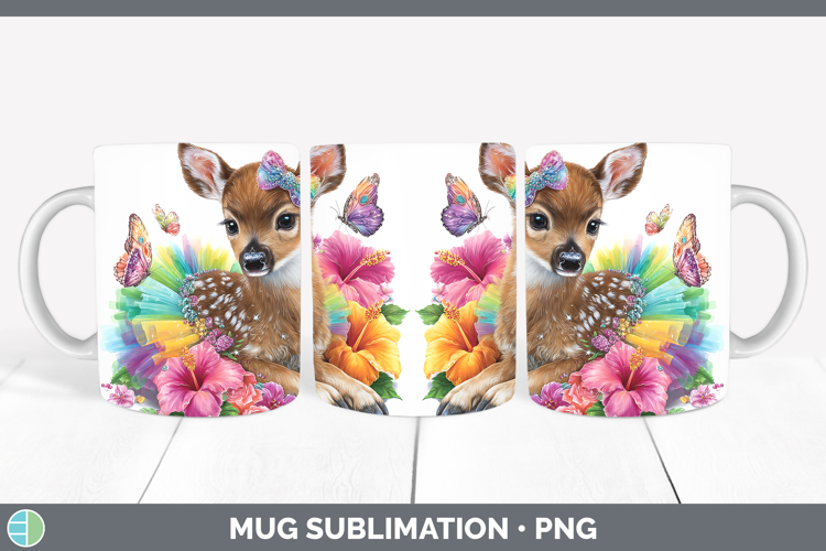 Woodland Rainbow Summer Deer Mug Wrap Sublimation Coffee Cup