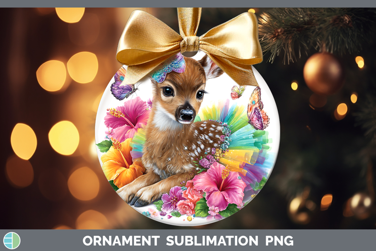 Woodland Rainbow Summer Deer Ornament Sublimation Bauble Des