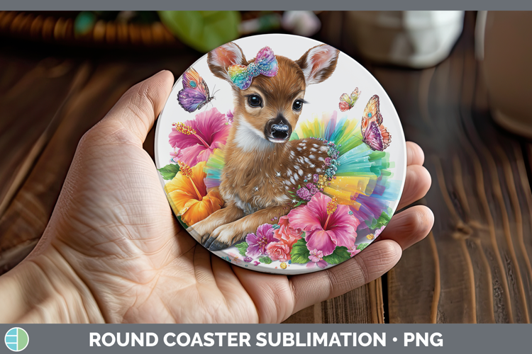 Woodland Rainbow Summer Deer Round Coaster Sublimation Coast