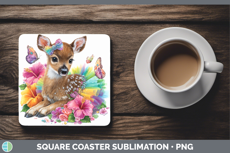 Woodland Rainbow Summer Deer Square Coaster Sublimation Coas