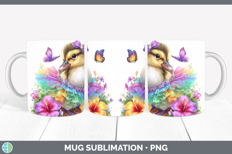 Woodland Rainbow Summer Duck Mug Wrap Sublimation Coffee Cup