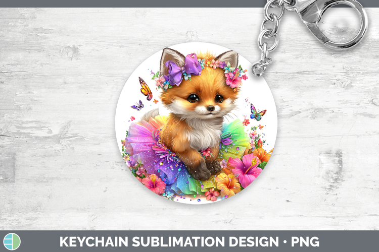 Woodland Rainbow Summer Fox Keychain Sublimation Keyring Des