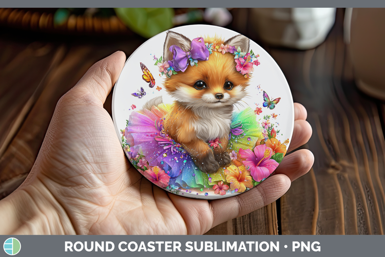 Woodland Rainbow Summer Fox Round Coaster Sublimation Coaste