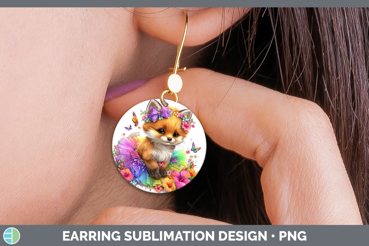 Woodland Rainbow Summer Fox Round Earrings Sublimation Earri