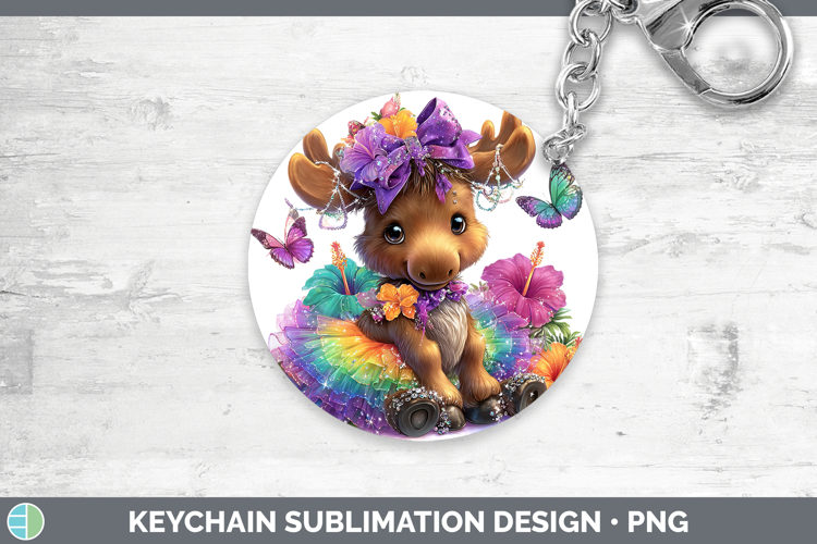 Woodland Rainbow Summer Moose Keychain Sublimation Keyring D