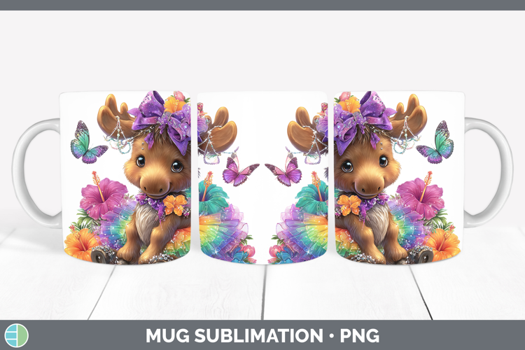 Woodland Rainbow Summer Moose Mug Wrap Sublimation Coffee Cu