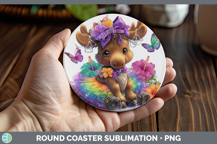 Woodland Rainbow Summer Moose Round Coaster Sublimation Coas