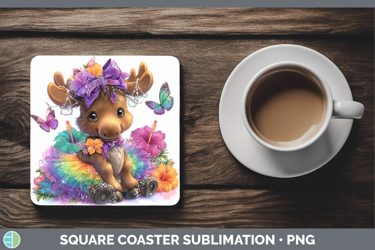 Woodland Rainbow Summer Moose Square Coaster Sublimation Coa