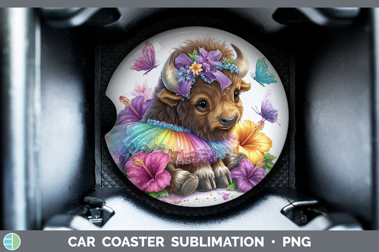 Woodland Rainbow Summer Musk Ox Car Coaster Sublimation Des