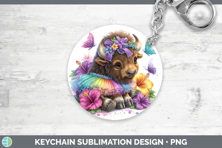 Woodland Rainbow Summer Musk Ox Keychain Sublimation Keyring