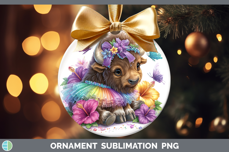 Woodland Rainbow Summer Musk Ox Ornament Sublimation Bauble