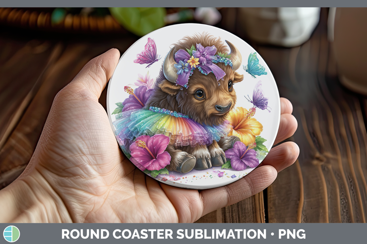 Woodland Rainbow Summer Musk Ox Round Coaster Sublimation Co