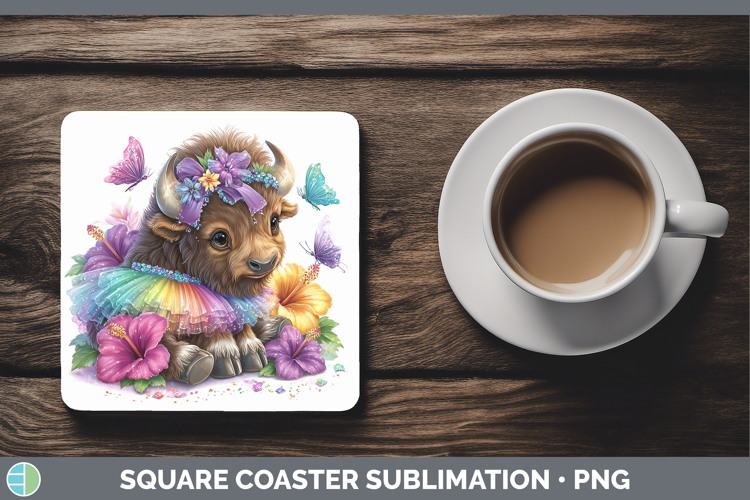 Woodland Rainbow Summer Musk Ox Square Coaster Sublimation C