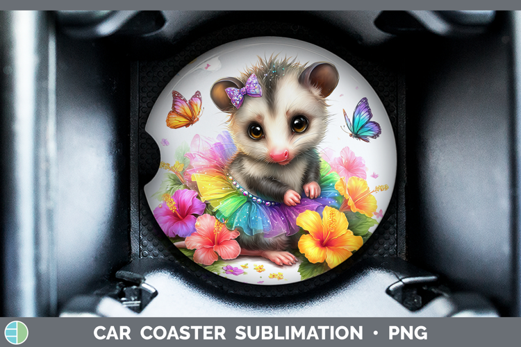 Woodland Rainbow Summer Opossum Car Coaster Sublimation Des