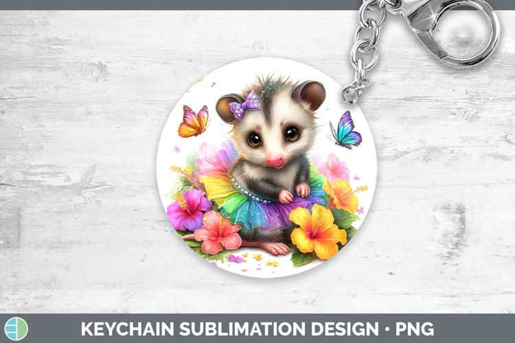 Woodland Rainbow Summer Opossum Keychain Sublimation Keyring