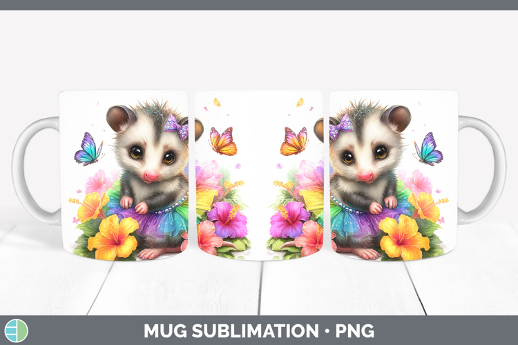 Woodland Rainbow Summer Opossum Mug Wrap Sublimation Coffee