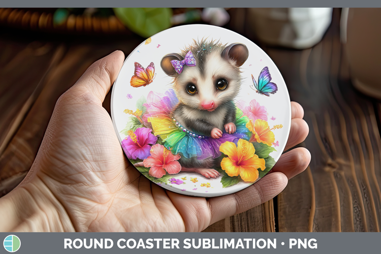 Woodland Rainbow Summer Opossum Round Coaster Sublimation Co