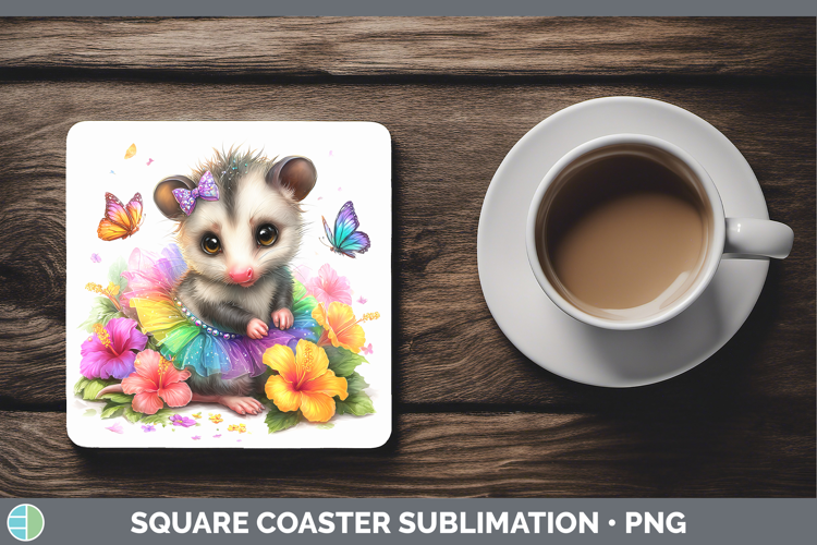 Woodland Rainbow Summer Opossum Square Coaster Sublimation C