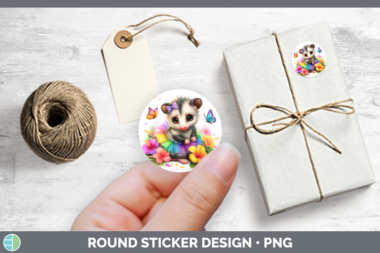 Woodland Rainbow Summer Opossum Stickers | Round Labels Desi