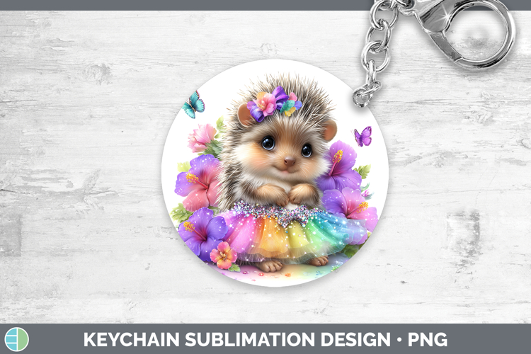Woodland Rainbow Summer Porcupine Keychain Sublimation Keyri