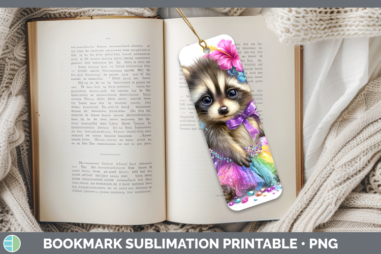Woodland Rainbow Summer Raccoon Bookmark Sublimation Printab