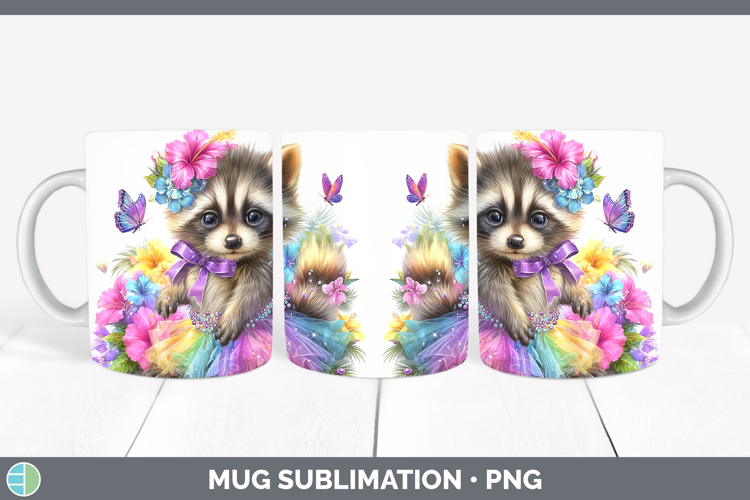 Woodland Rainbow Summer Raccoon Mug Wrap Sublimation Coffee