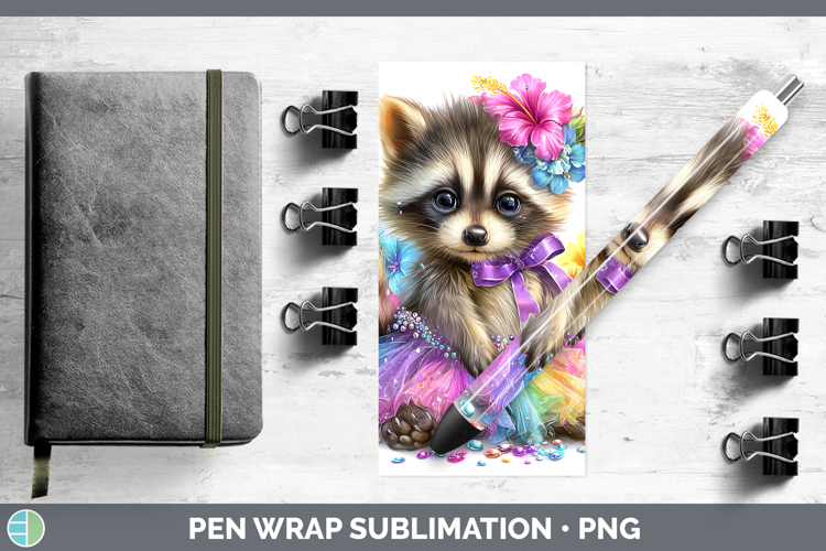 Woodland Rainbow Summer Raccoon Pen Wrap Sublimation Pen Des