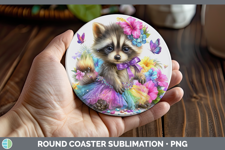 Woodland Rainbow Summer Raccoon Round Coaster Sublimation Co
