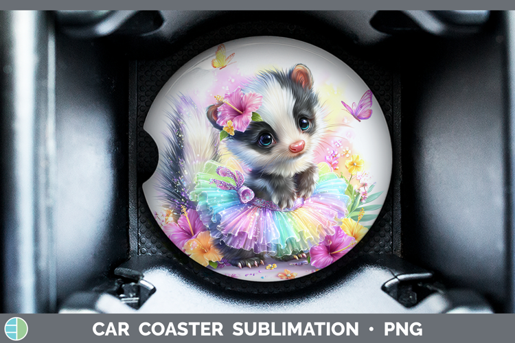 Woodland Rainbow Summer Skunk Car Coaster Sublimation Desig