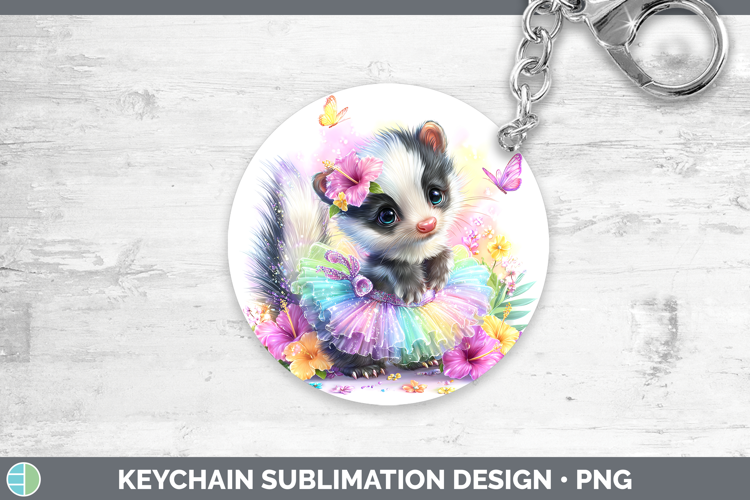 Woodland Rainbow Summer Skunk Keychain Sublimation Keyring D