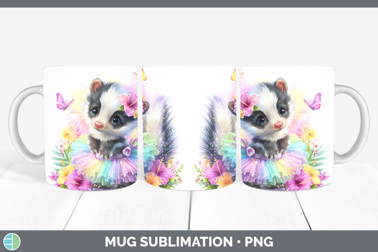 Woodland Rainbow Summer Skunk Mug Wrap Sublimation Coffee Cu