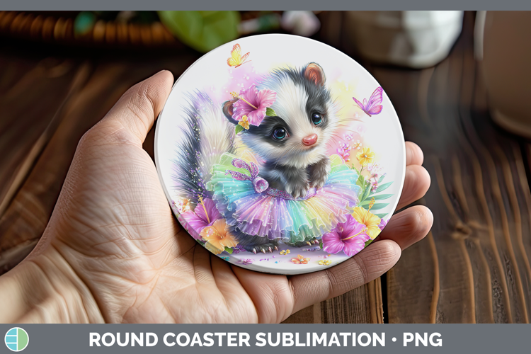 Woodland Rainbow Summer Skunk Round Coaster Sublimation Coas