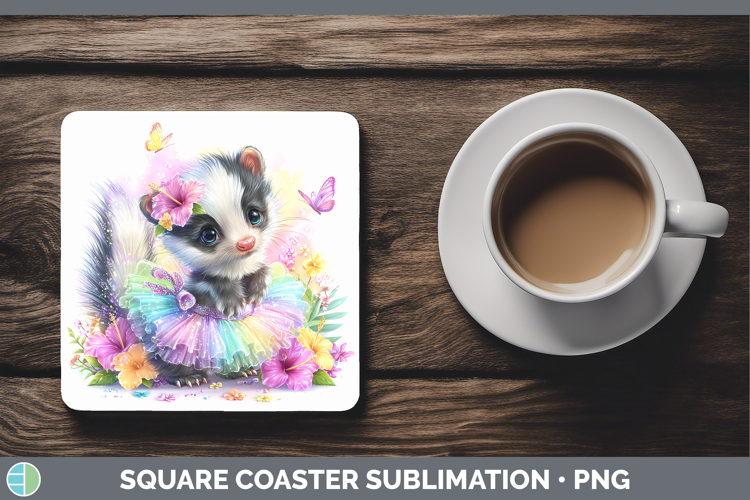 Woodland Rainbow Summer Skunk Square Coaster Sublimation Coa