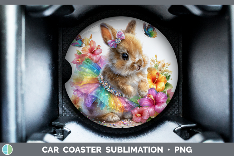 Woodland Rainbow Summer Snowshoe Hare Car Coaster Sublimatio