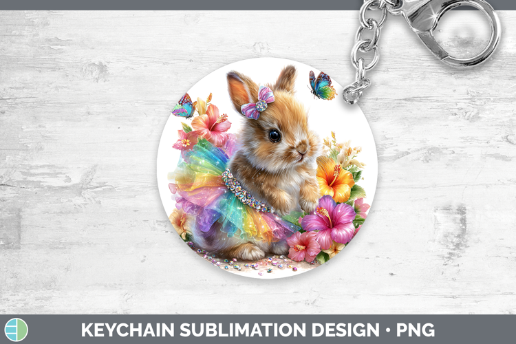 Woodland Rainbow Summer Snowshoe Hare Keychain Sublimation K