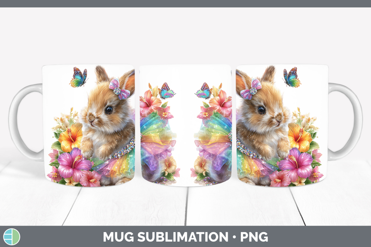 Woodland Rainbow Summer Snowshoe Hare Mug Wrap Sublimation C