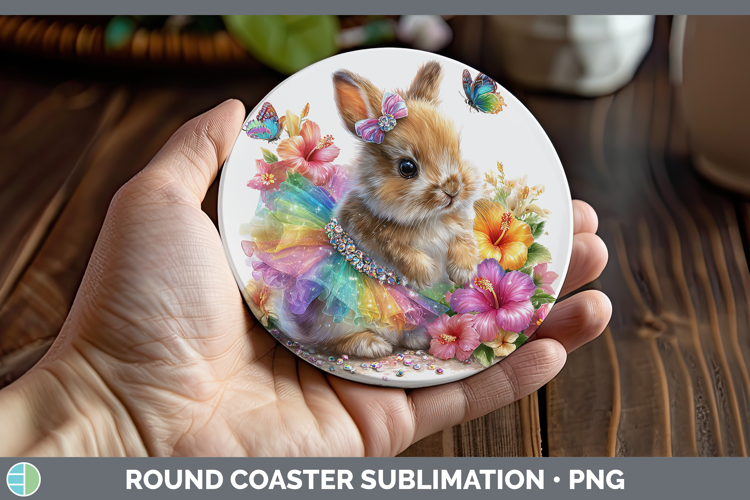 Woodland Rainbow Summer Snowshoe Hare Round Coaster Sublimat