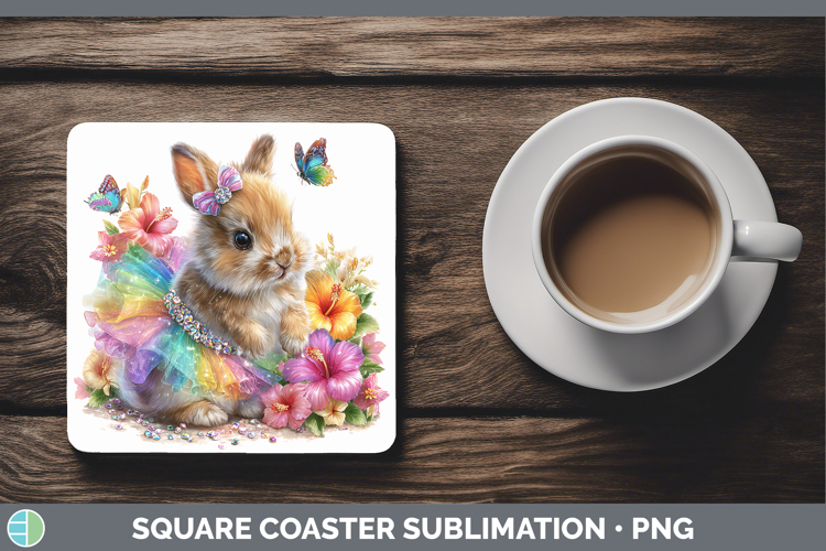 Woodland Rainbow Summer Snowshoe Hare Square Coaster Sublima