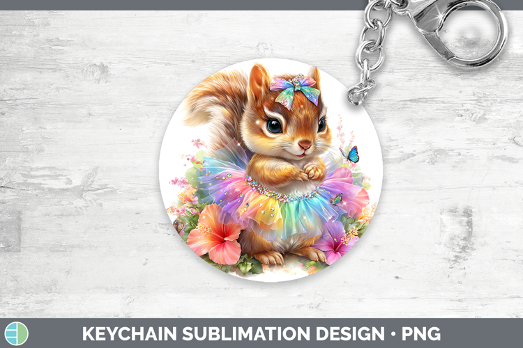 Woodland Rainbow Summer Squirrel Keychain Sublimation Keyrin
